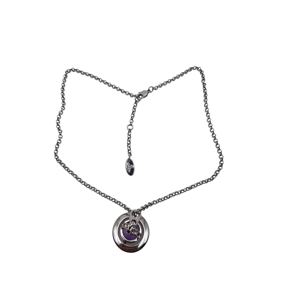 Vivienne Westwood Orb Necklace Purple Crystal Saturn Pendant Silver Tone 16-18" - Picture 11 of 13